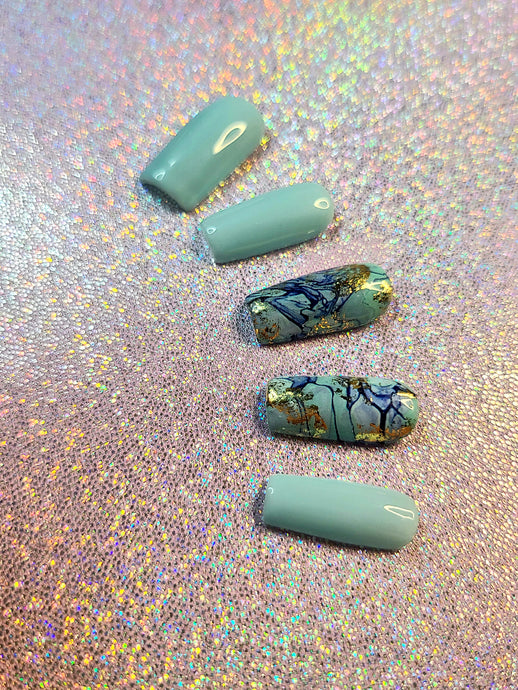Teal Marble - Ritzi Beauty Co. -Press On Nails