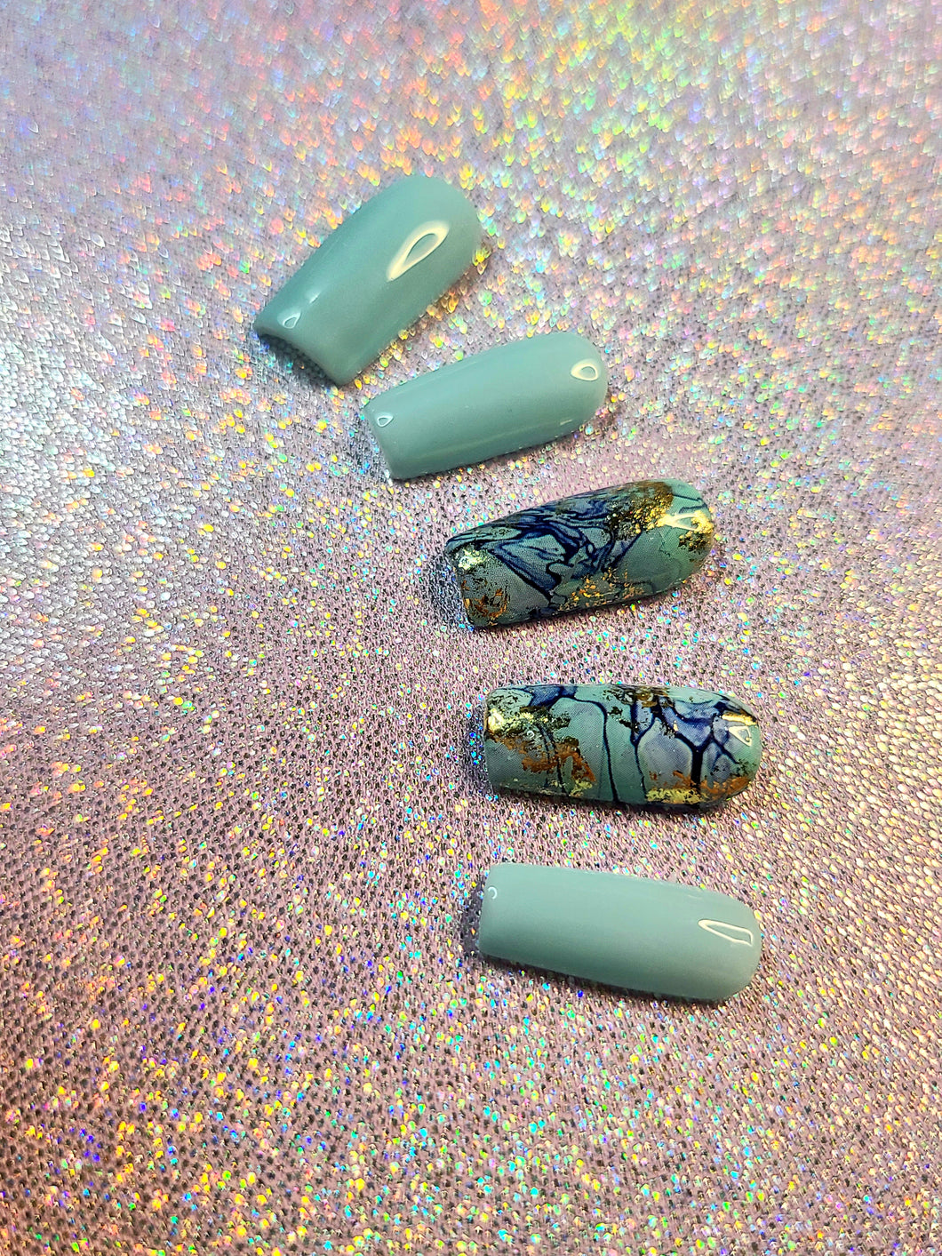 Teal Marble - Ritzi Beauty Co. -Press On Nails