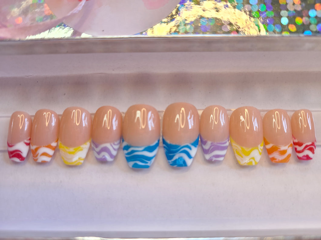 Rainbow Waves - French - Ritzi Beauty Co. -Press On Nails