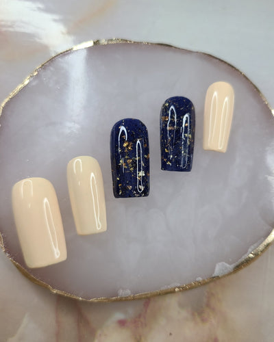 Gilded Blues - Size L - Ritzi Beauty Co. -Press On Nails
