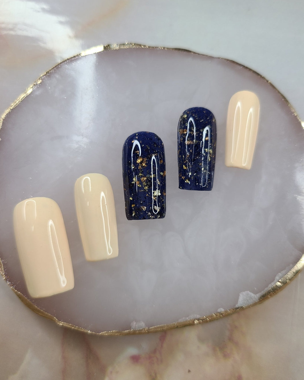 Gilded Blues - Size L - Ritzi Beauty Co. -Press On Nails
